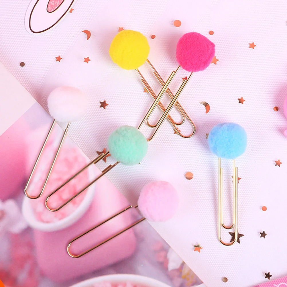 18pcs Candy Color Pompon Ball Paper Clips Creative Metal Bookmark Clip For Notes Decorative Pin Office Supplies Stationery