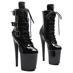 Leecabe 20CM/8inches Shiny Patent PU 3 Starp with buckle Upper Fashion trend platform Pole Dance boot