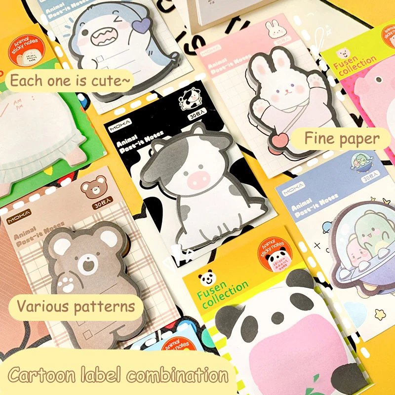 25/30/45PC Cute Animal Butt Sticky Note Memo Pad segnalibro Kawaii Penguin Rabbit Cow Bear Sticker Office School Supply cancelleria