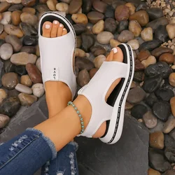 Sandalias informales de punto elástico para Mujer, zapatos de plataforma con cuñas, deportes de playa, talla grande 43, Verano