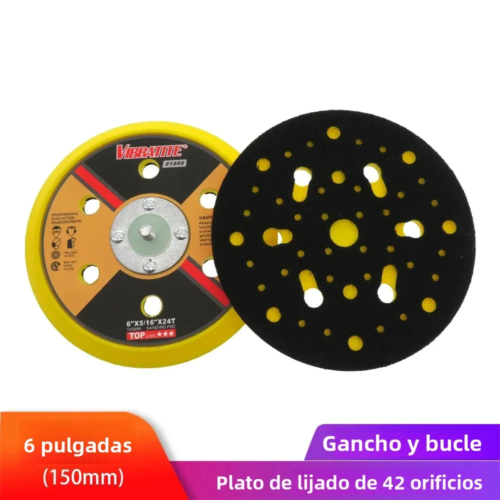 Base de Lijado Multiagujeros de 6'' (150mm) con Gancho y Bucle, Placa de Lijado con Rosca 5/16x24T, Soporte para Discos de Lijado sin Polvo para Pulido