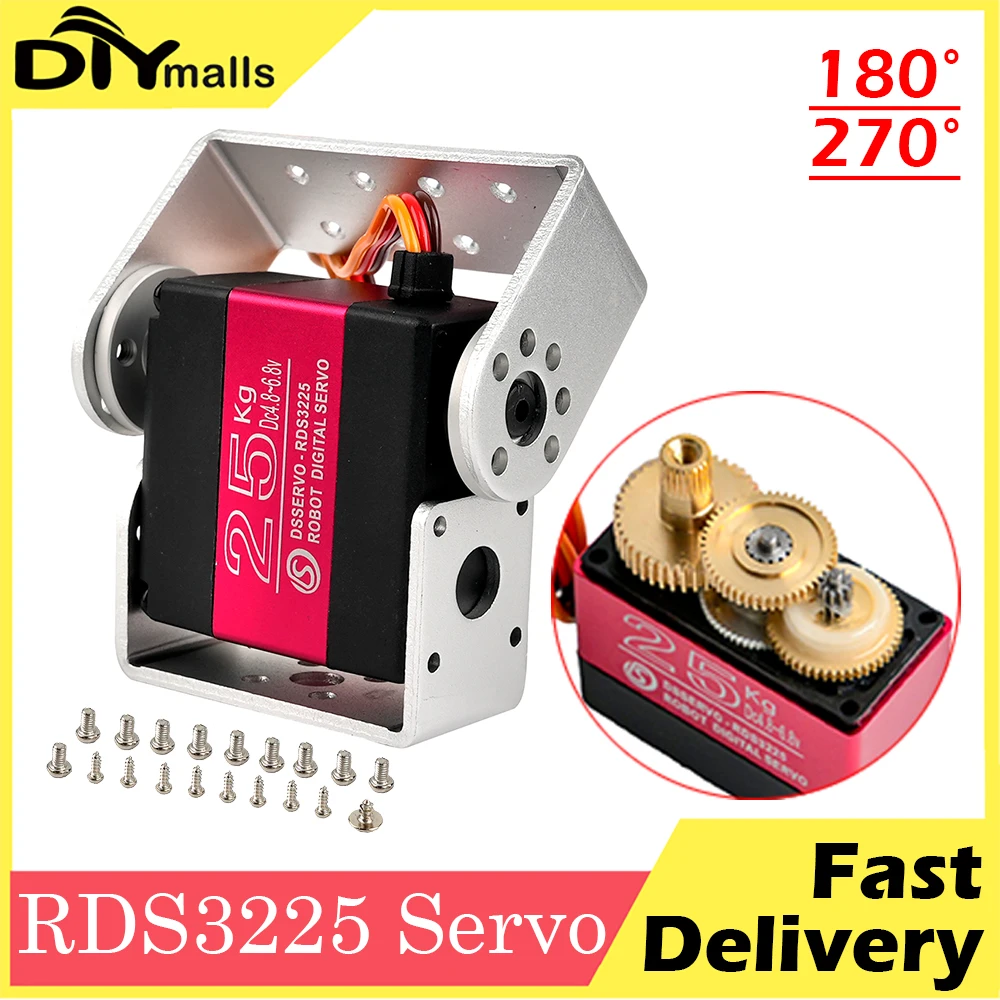 

25KG RDS3225 Digital Metal Gear Robotic Servo 180 270 degree double-shaft Waterproof IP66 with Long and Short Straight U Mouting