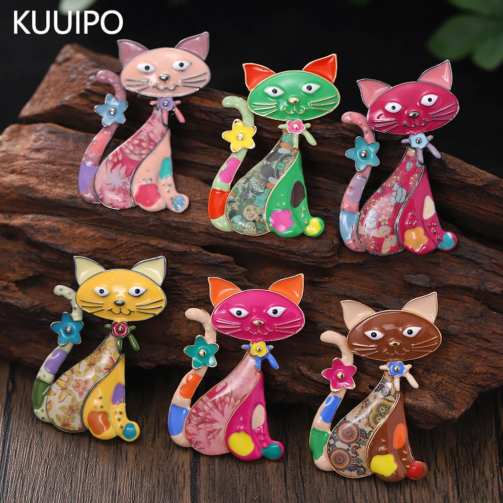 Fashion Multicolor Cat Shape Brooches for Women Accessories Girls New Trendy Drip Oil Brooch Pin Daily Party Prom Jewelry Gift