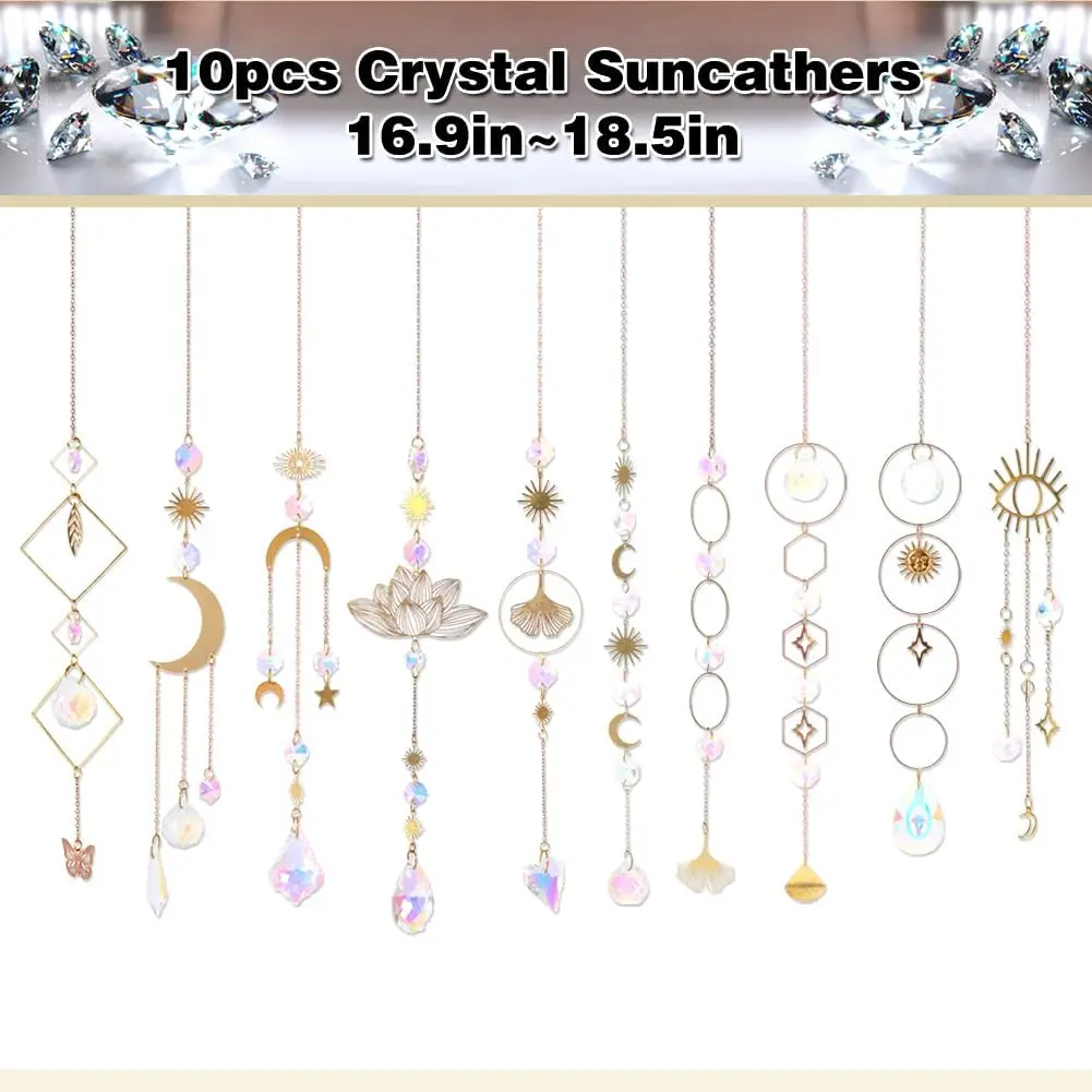 10Pieces Colorful Crystals Suncatcher Hanging Sun Catcher with Chain Pendant Ornament Crystal Balls for Window Home GardenDecor