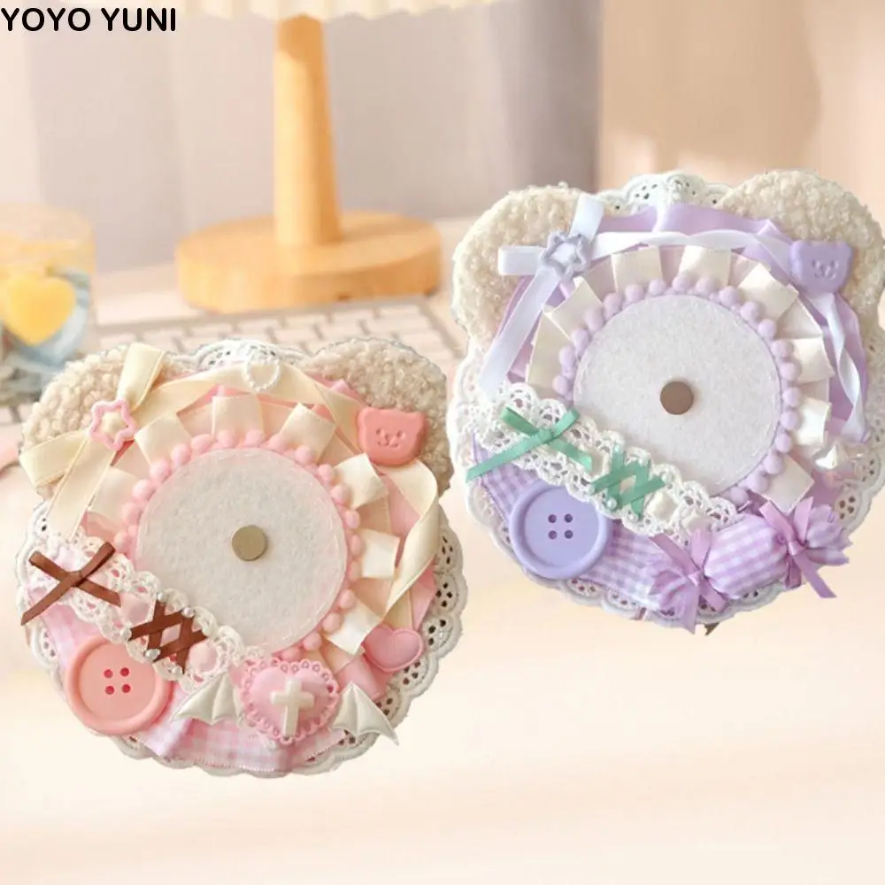 

DIY Cute Badge Holder Lacework Cartoon Bear Anime Pins Display Base Kawaii Luxury Badge Decoration Tray Badge Organizer