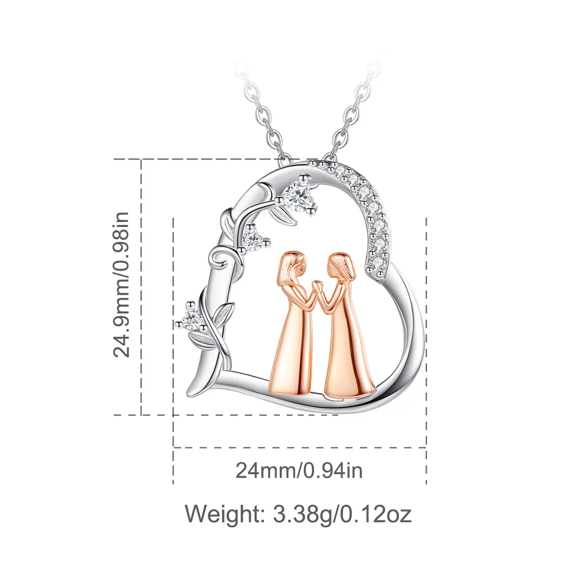 Eudora 925 Sterling Silver Heart Necklace Parent Sister Family Collection Pendant Set with Zircon Fine Jewelry Gifts for Women