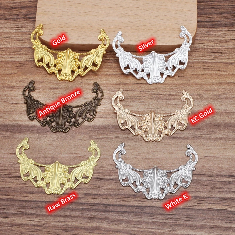 BoYuTe Factory Supply 34*48mm European Brass Flower Pieces Multi‑Color Filigree Findings for DIY Jewelry Making