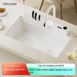 White Stainless Steel Waterfall Kitchen Sink Above Counter or Under Sink Simple Style Large Single Slot Kitchen Accessories