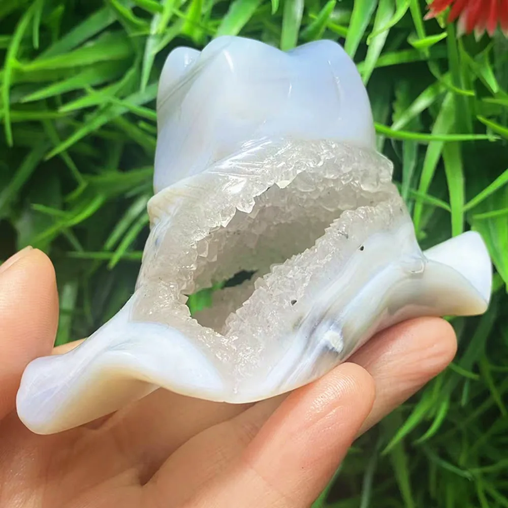 Natural quartz crystal agate geode carved hat chakra home decor gift