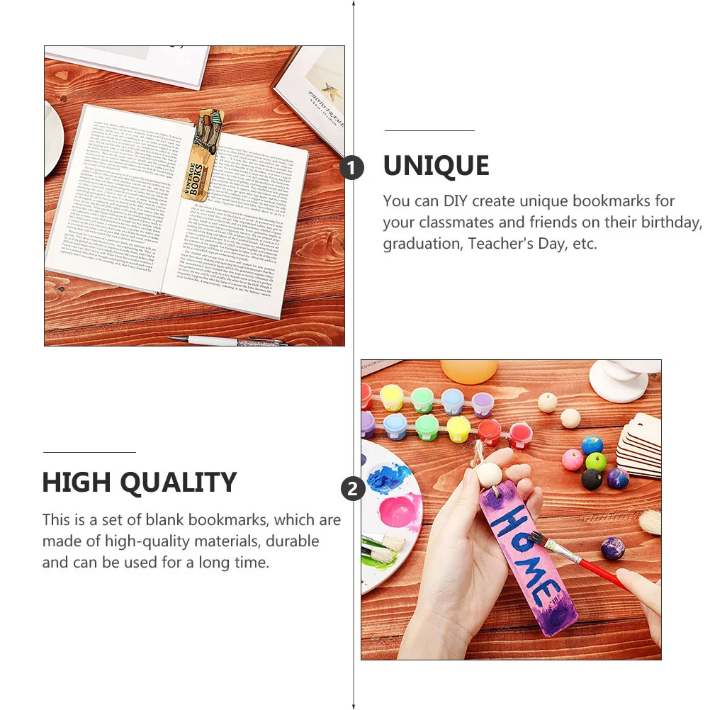 

1Set DIY Blank Wooden Bookmarks 0.2cm Thick Natural Material Double-Sided for Graduation Teacher Day Blank Bookmarks