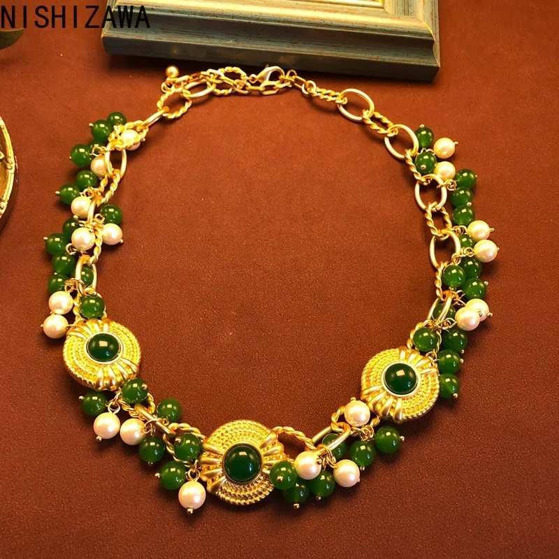 

NISHIZAWA Vintage Pearls Necklaces for Women Geometric Tassels Palace Style Elegant Jewelry Fashion Collares Para Mujer