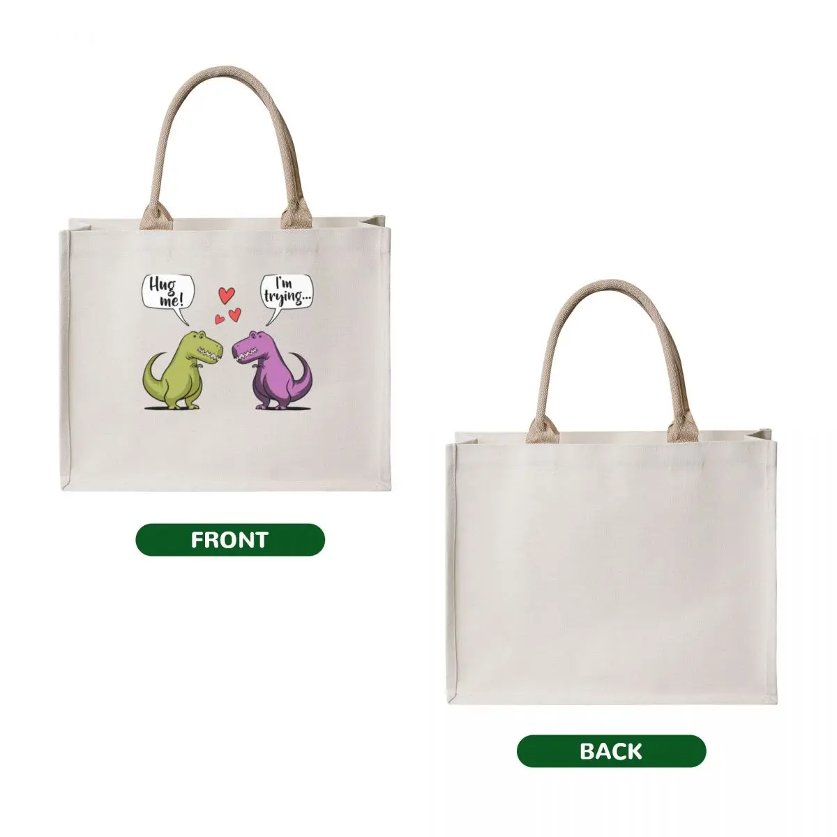 T-Rex Dinosaur Hug Me Tote Bag canvas tote bag great bag shopping bags foldable