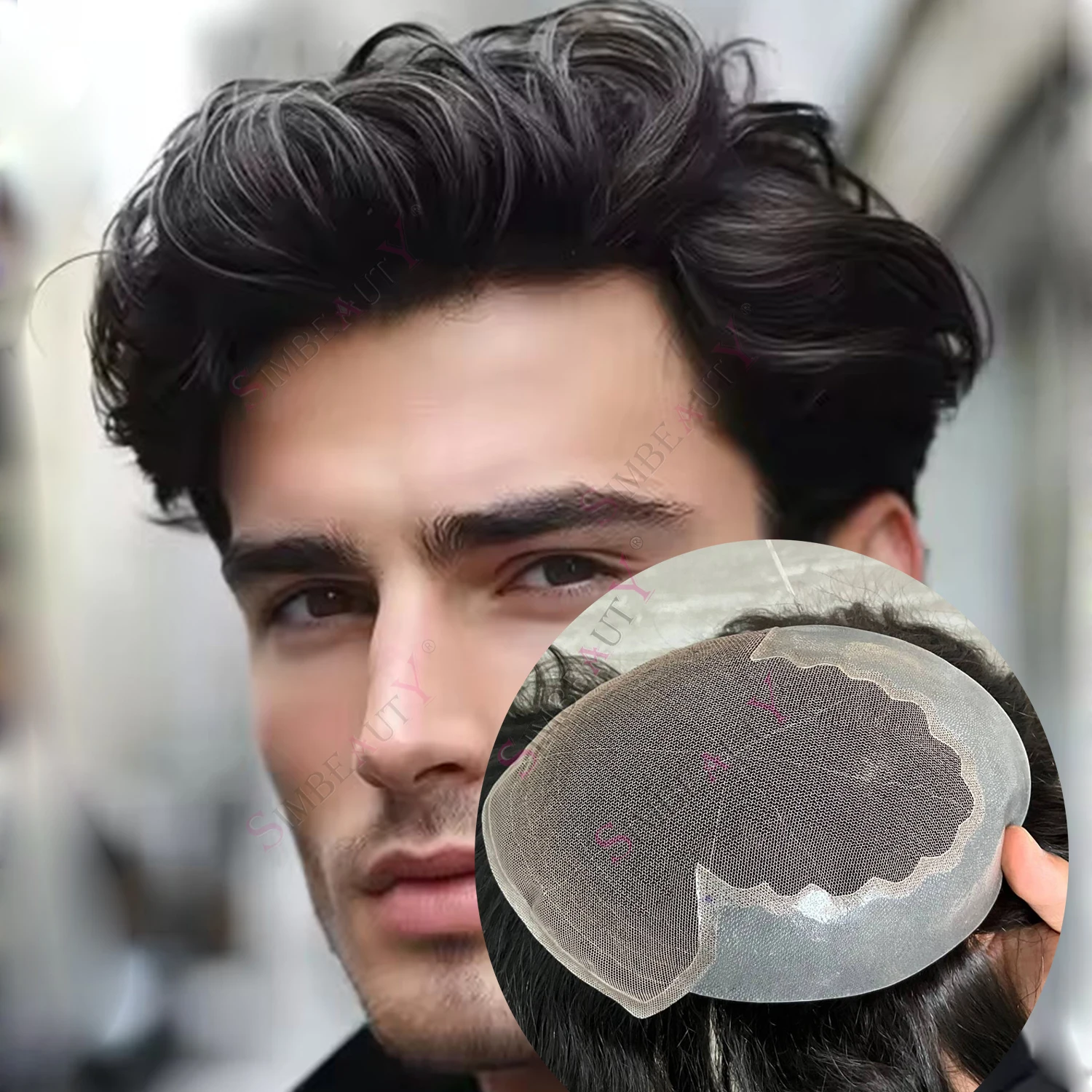 

Незаметные европейские парики-накладки Q6 из натуральных волос с кружевной основой, темно-коричневые, черные, для замещения волос, протезы для волос