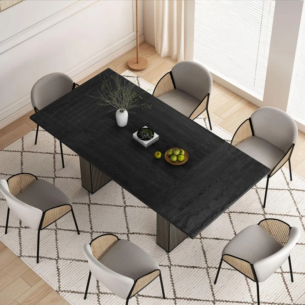 طاولة طعام لـ 6 8 10، طاولة مطبخ مستطيلة حديثة للمزرعة، طاولات طويلة لغرفة الطعام مع قاعدة شريطية خشبية #3