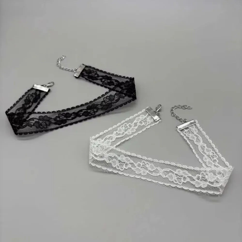 Black White Color Lace Flower Necklace Flower Design Lace Material Gothic Choker Necklace Adjustable Fit Short Length