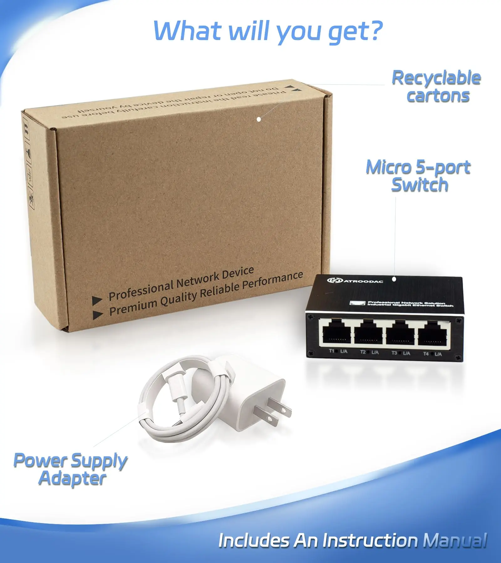 Mini Switch Ethernet para Desktop Design, 5-Port Gigabit, Switch Industrial, 10 Mbps, 100 Mbps, 1000 Mbps, Plug and Play, Hub de Rede