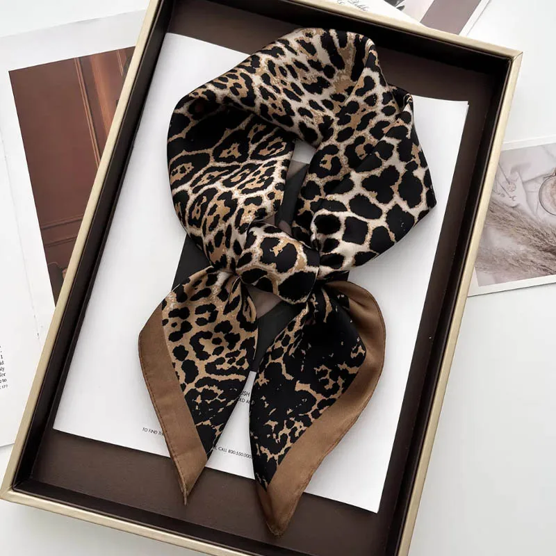 Luxury Leopard Print Female Satin Neck Scarf Square Hair Scarves Foulard Head Band Shawls Wraps Neckerchief Bandana Women 70cm - view 6