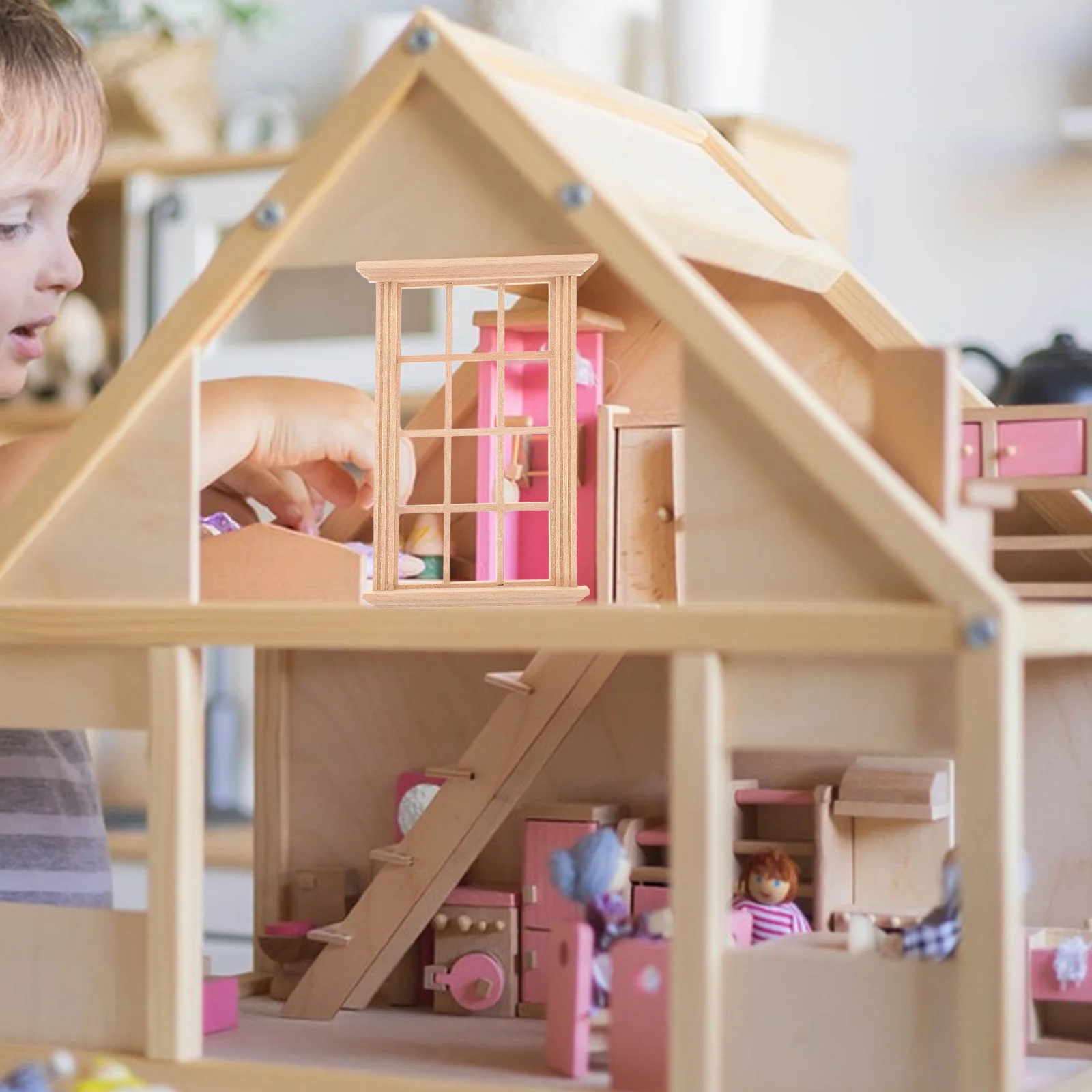 Mini mobili per finestra per casa delle bambole, 4 pezzi, in legno, perfetti per la camera da letto, con cornice in miniatura