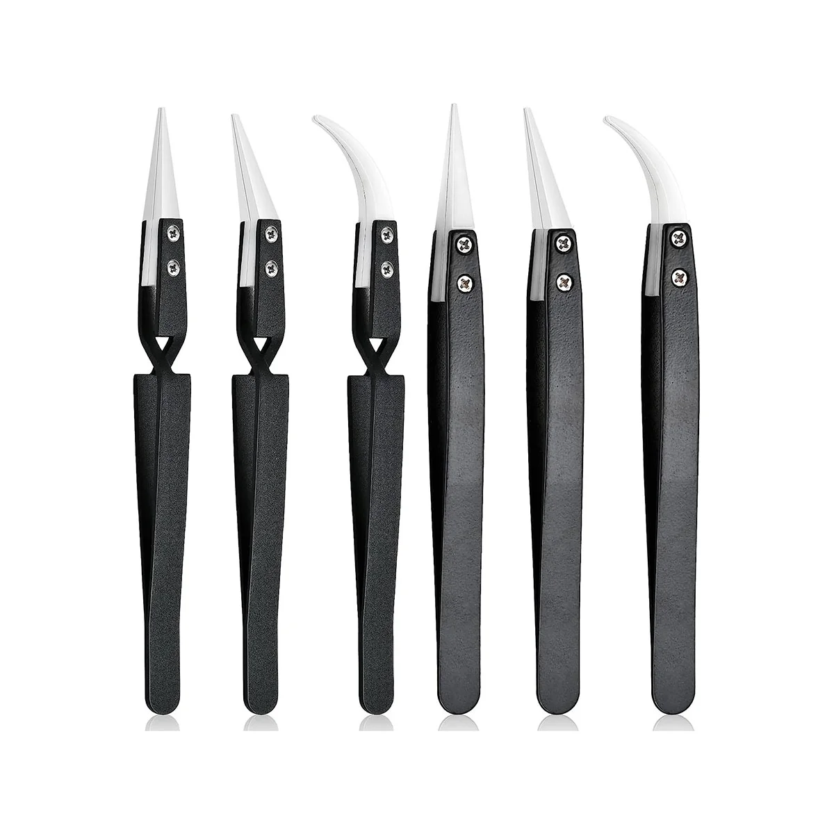 

6Pcs Precision Reverse Ceramic Tweezers Set, Resistant Electronics Soldering Tweezers Anti-Magnetic Pointed for Solder A