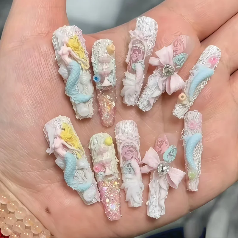 3D Silicone Nail Art Mold Mermaid Summer Ocean Shell Pond Goldfish Design for DIY Nail Decorations