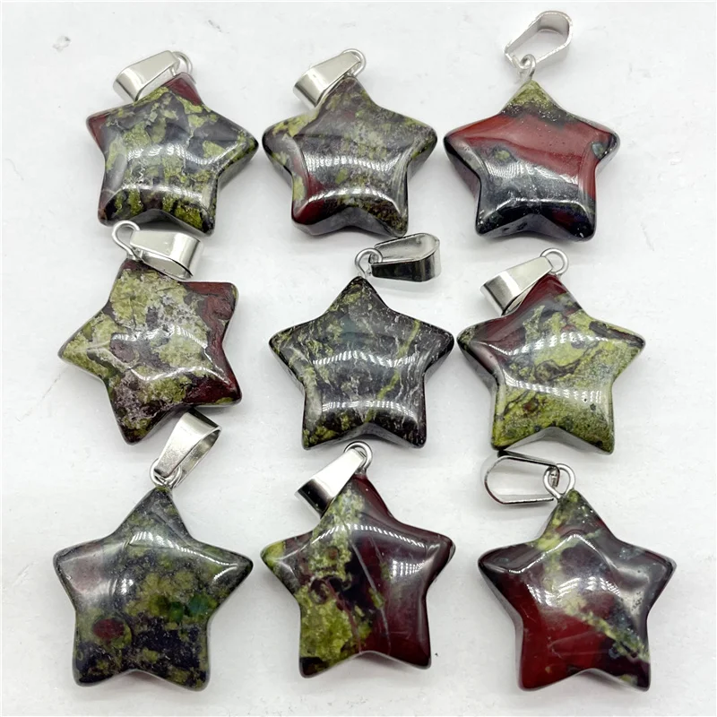 Fashion Natural Gem Quartz Crystal Dragon Blood Stone Agate Star Pendant For Diy Jewelry Making Necklace Accessories 20PCS