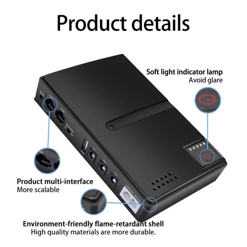 Portable 5V 9V 12V Power Supply Router UPS Backup Battery, High Capacity 10400mAh for Office Use Surveillances Systems