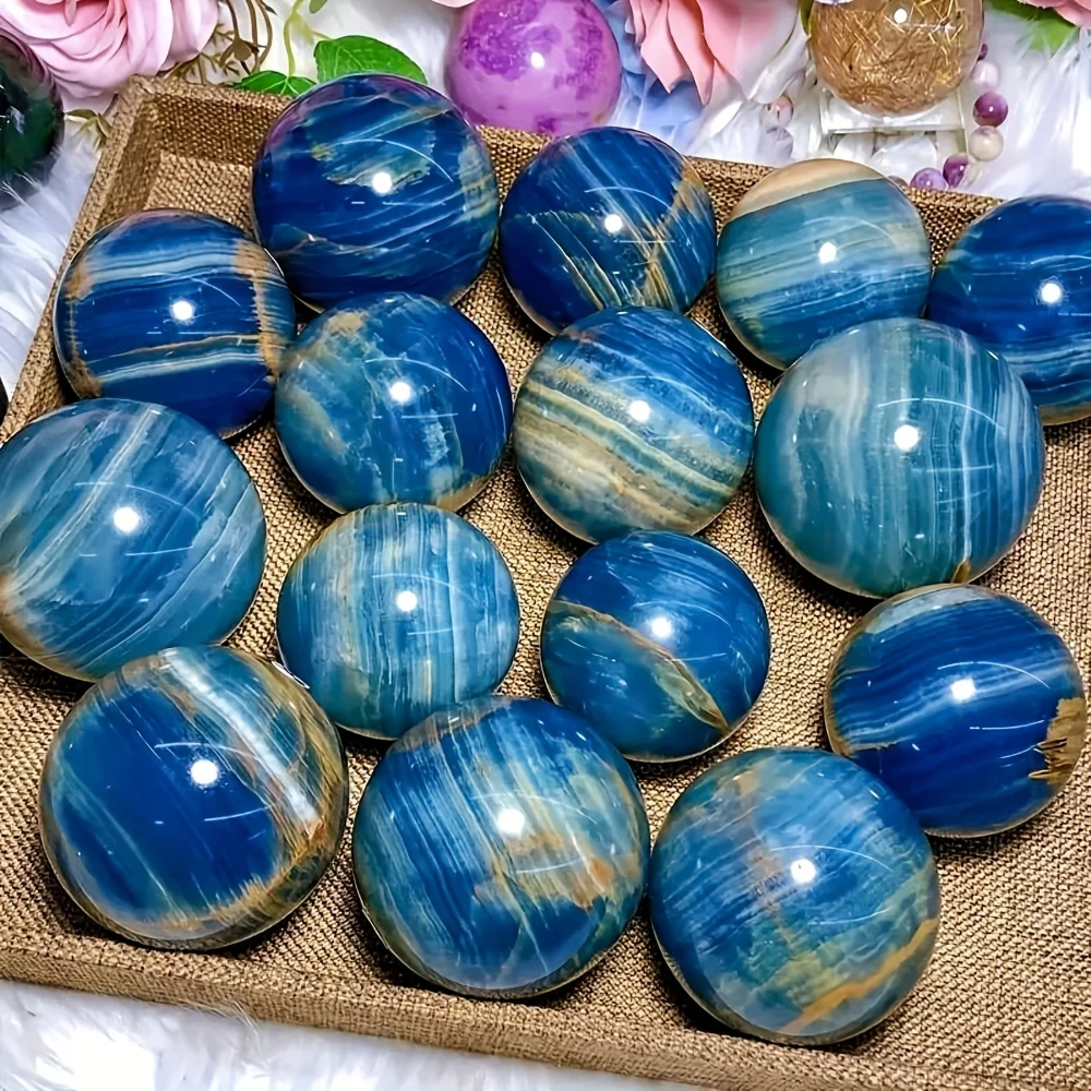 1pc Natural Blue Onyx Crystal Sphere Bohemian Style Polished Spherical Patterns Elegant Home & Desk Decor Unique Holiday Gift view 3