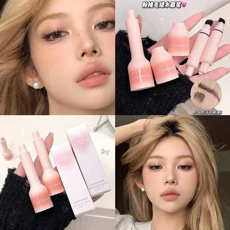 Water Eyebrow Pencil Peach Pink Fluffy No Smudge Natural 3D Brow for Student Daily Affordable Essential Cosmetic