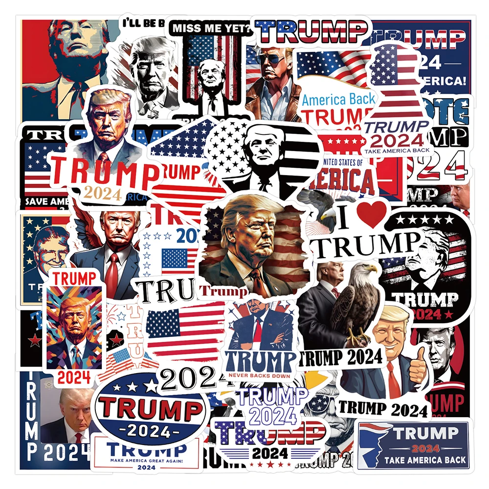 

10/30/60/120pcs 2024 Funny Cartoon Trump Stickers Creative Graffiti Decals DIY Phone Suitcase Water Bottle Sticker Decorations