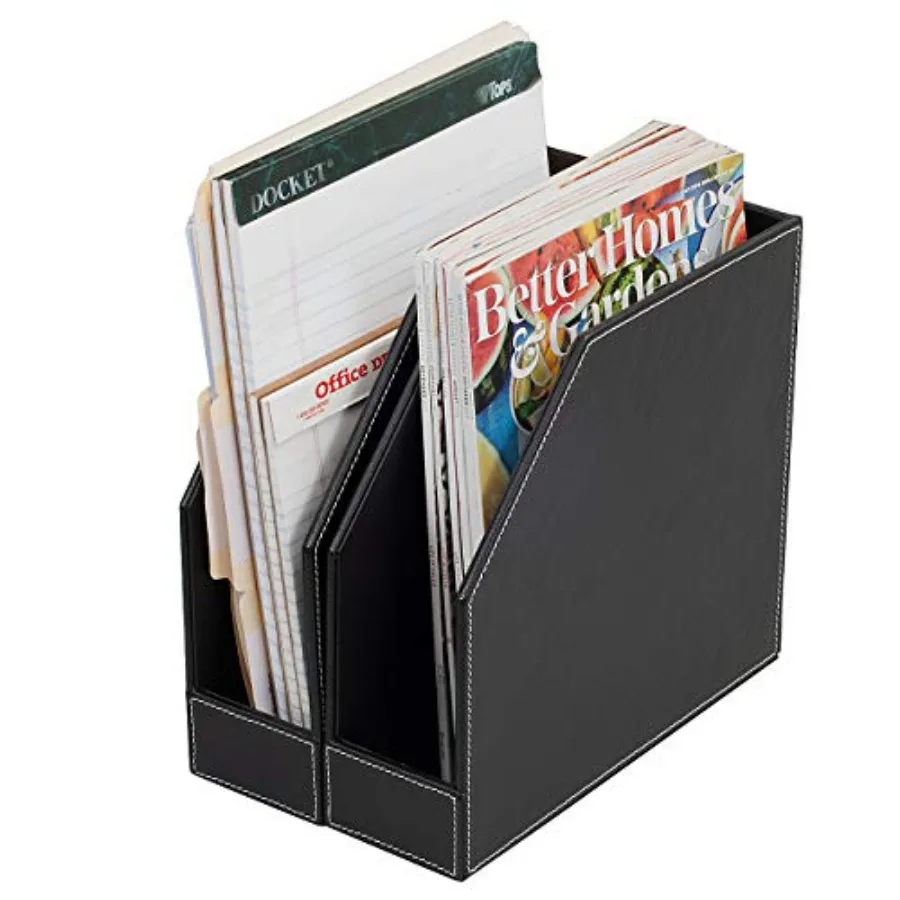 

Executive Leather Vertical File Folder Holder and Office Product Organizer Store Files Magazines Notepads Books and more 2 Pack