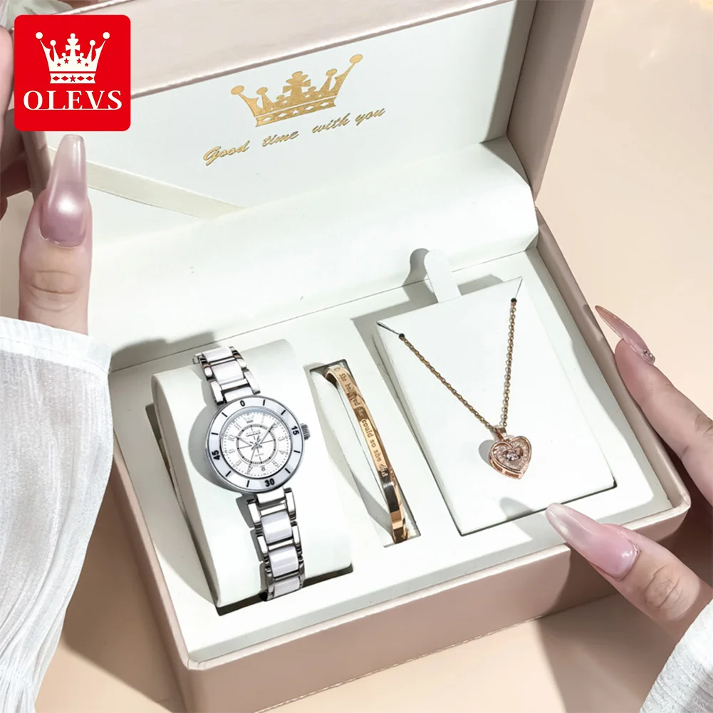 OLEVS Women's Watches 7083L Top Brand Elegant Fashion Original Quartz Watch for Lady Bracelet, Necklace, Gift Box Packaging