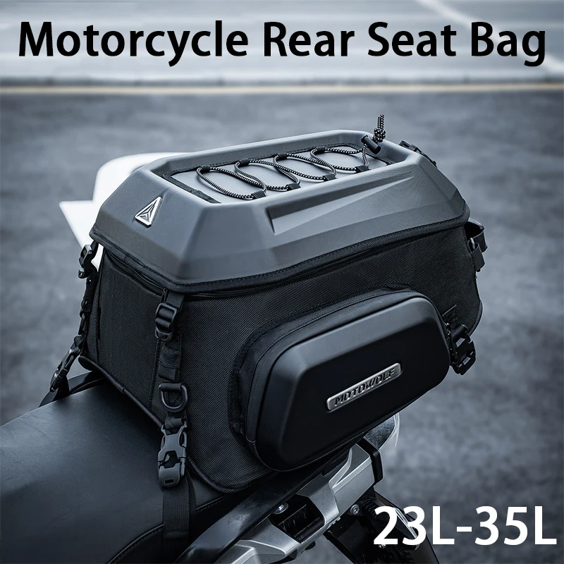 Motorcycle Rear Seat Bag 23L-35L Expandable Motor Hard Shell Backpack Outdoor Motocross Trunk Tail Bag Pannier Luggage