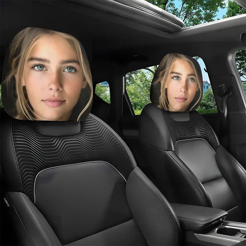 2pcs Fresh Girly Style Character Print Car Headrest Covers, High-Definition 3D Digital Printing,Easy to Install and Wash.