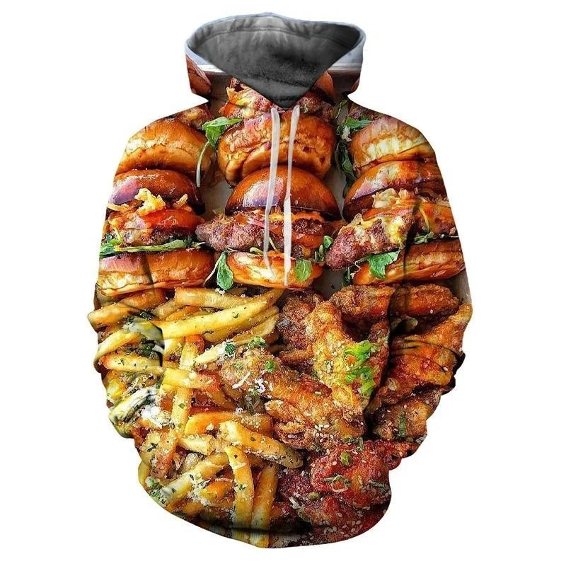 Funny Hamburger French Fries 3D Printed Hoodie Fashion Casual Fast Food Pattern Hoodies Men Long Sleeves Oversized Tops Coat