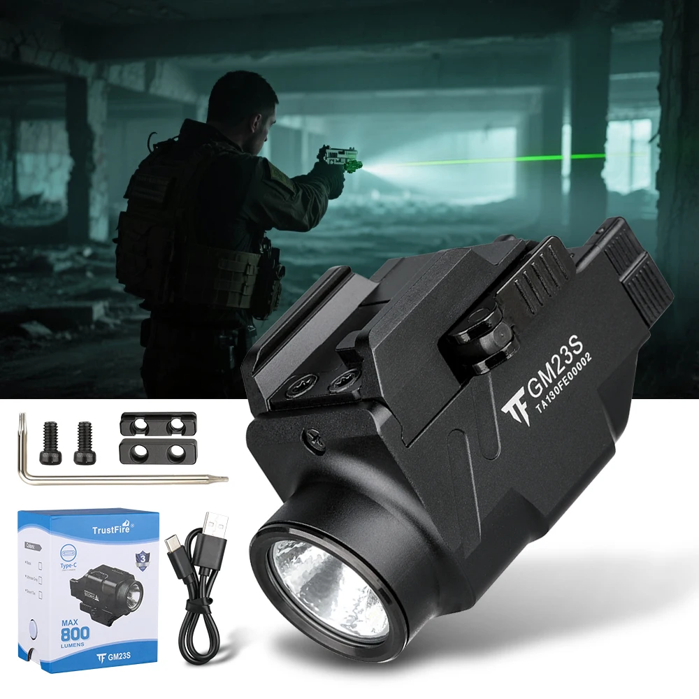 lampe-torche-tactique-trustfire-gm23s-800-lumens-avec-laser-vert-fixation-rapide-sur-rail-picatinny-20-mm