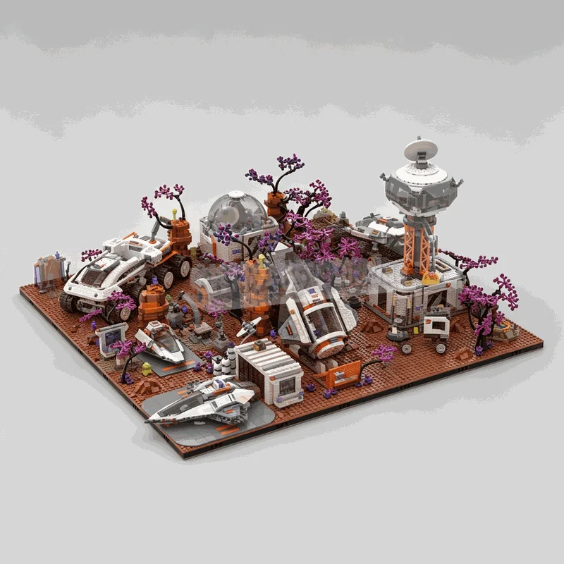 New MOC Sci Fi Alien Planet Base Diorama MOC Space Exploration Scene Spacecraft Rover Station Building Blocks Collection Gifts