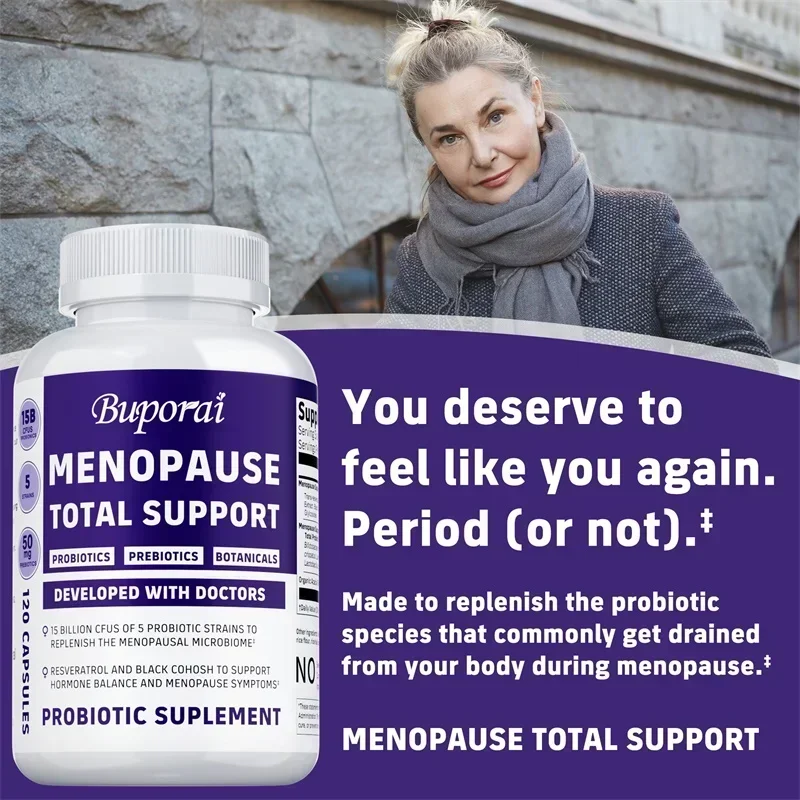 

Menopause Total Support - Relief Hot Flashes, Night Sweating, Immune Support, for Intestinal Health, Bloating Relief