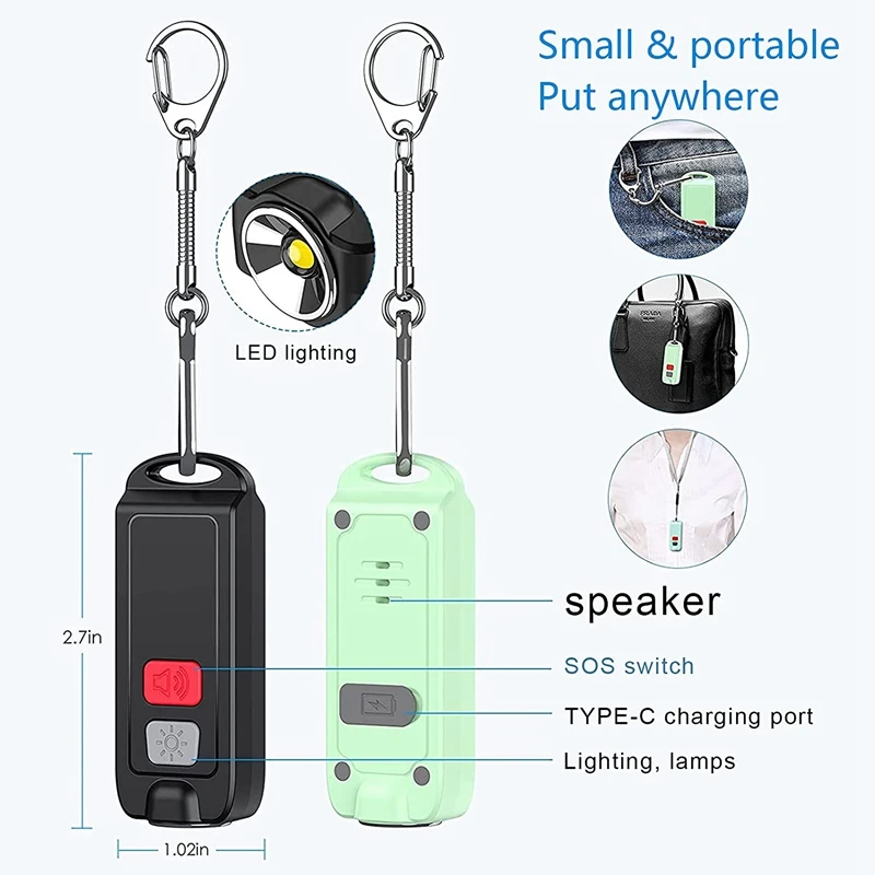 A39Q-Safe Personal Alarm Rope Alarm Mini Self Defence Keychain 130DB Security Alarms With LED Flashlights For Women