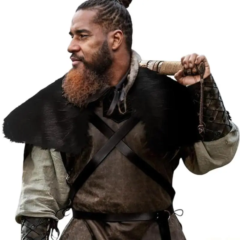 

31BF Vikinges Furs Collar with Buckles Medievals Knights Shoulder Wrap Warriour Shawl Renaissances LARP Cosplay Costume