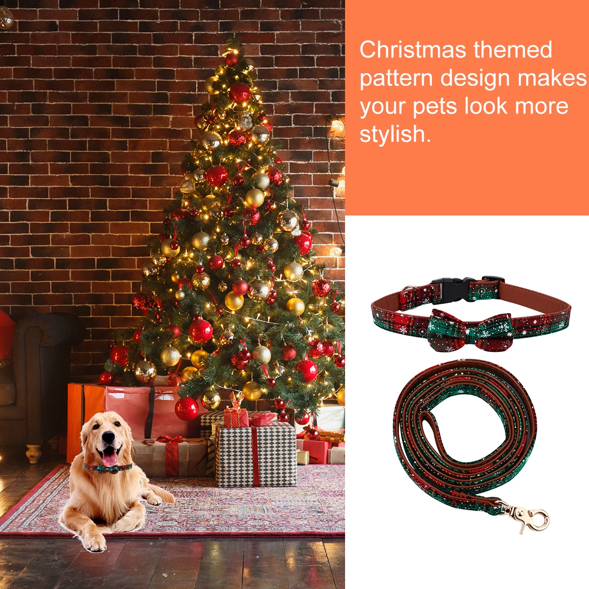 

2Pcs Snowflake Dog Collar Leash Set Christmas Pet Harness Bow Ties Adjustable Puppy Neck Chain Xmas Cloth Safe Use Dog Supplies