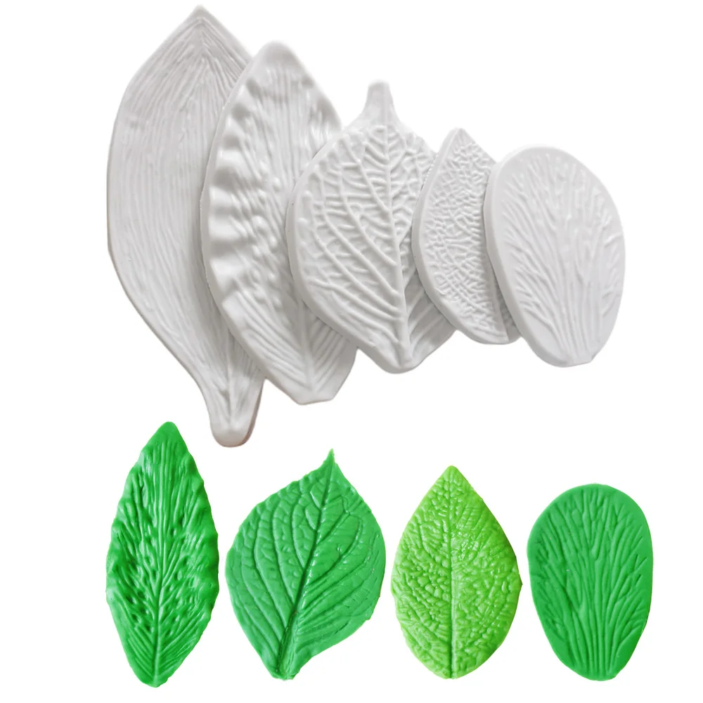 5 Pcs Leaves Shape Fondant Cake Silicone Moulds Cookies Candy Molds Pastry Biscuits Mold Baking Cake Decoration Tools Clay M2952