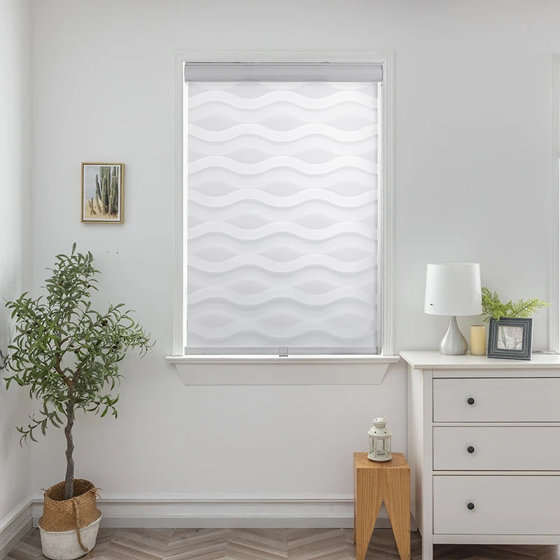 2026 New Wave Shaped Design Fabric Built In Filtering Spring Control Mechanism For Manual Zebra Blinds For Living Room.