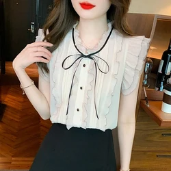 Summer Short Sleeve Ruffled Collar Women Shirt Ruffles Chiffon Shirt Blouse Women Tops Blouses Shirts Blusas Camisas Blusa D153