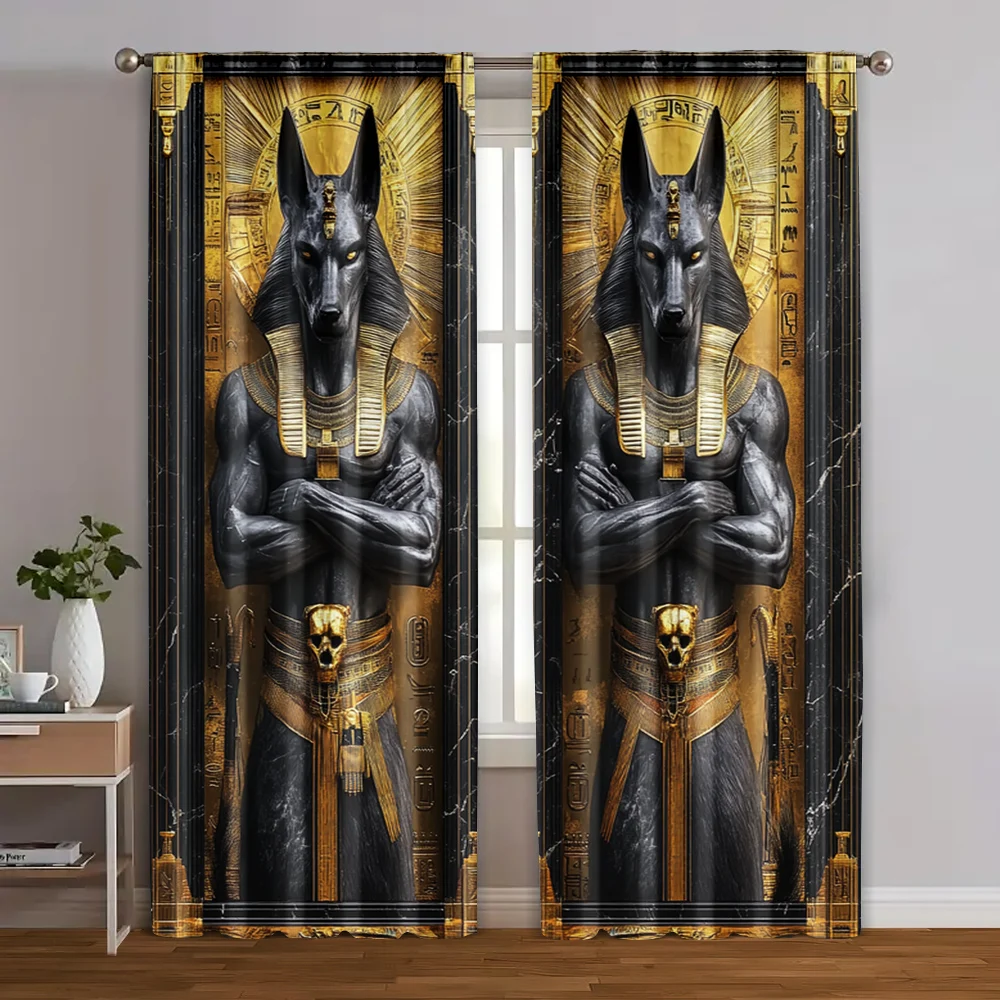 2pcs, Curtains&Window Treatment Inspired by Egypt Anubis Machine Washable (without rod) Stuff Clearance for Bedroom, Living