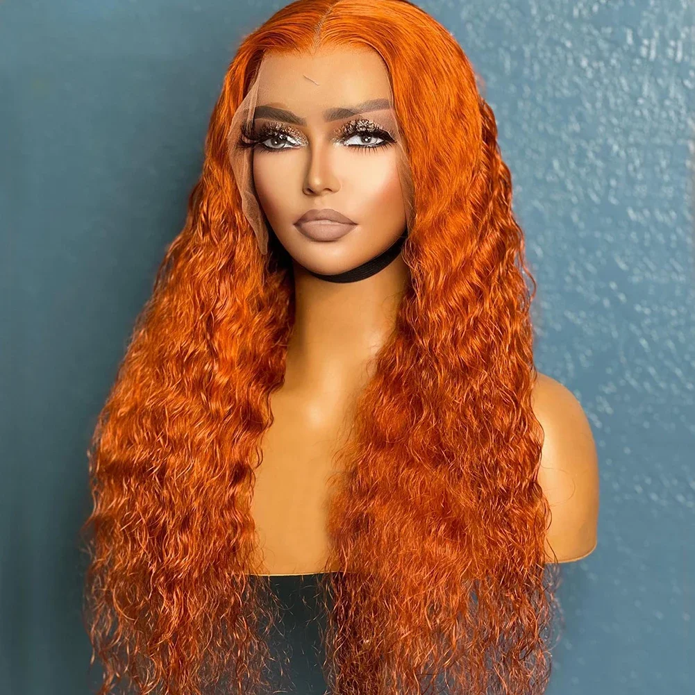 Soft 26Inch 180Density Lace Front Wig Ginger Orange Kinky Curly Matched All Skins Heat Resistant Glueless Preplucked BabyHair