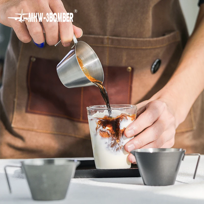 MHW-3BOMBER Misurino per caffè espresso in acciaio inossidabile con manico Tazze per caffè espresso da 100 ml Accessori per caffè Barista domestico