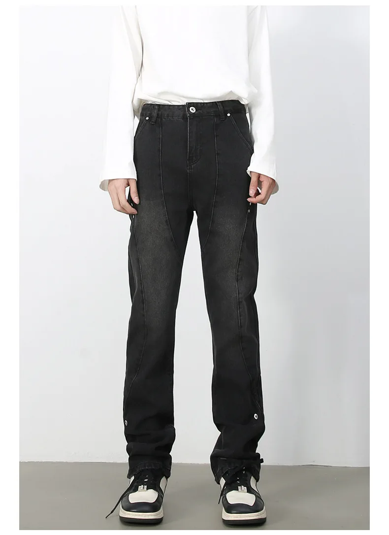 2025 السراويل الجينز سليم صالح خمر مصمم الجينز الرجال عالية الجودة السراويل الربيع مستقيم الجينز الأسود الشارع الشهير بنطلون