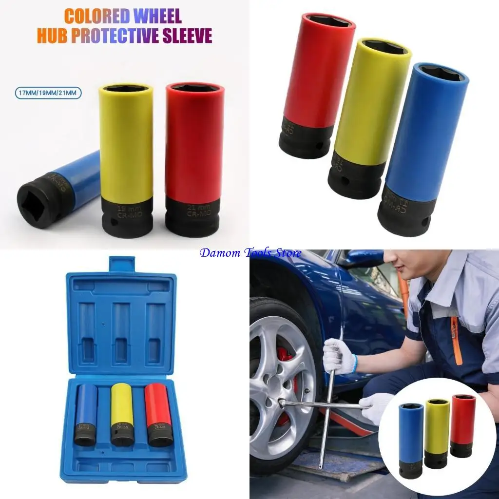 

57BE 3Pcs 1/2inch Drive Impact Lugs Nut Socket Set Wheel Protectors Impact Socket Set