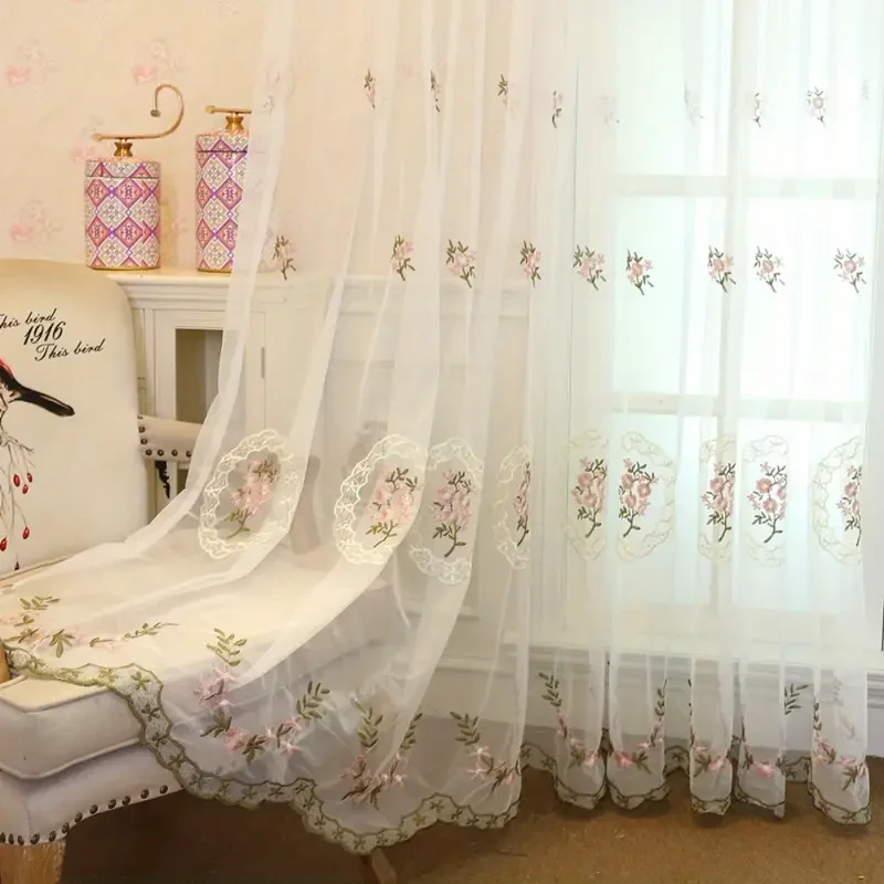 1pc Japanese Style Oval Rose Bow Sheer Curtain, Perfect for Living Room Floor Window, Cozy Home Decor, Hole Drilled Processing