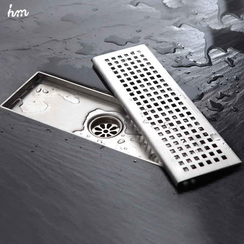 

15HOT 30x10cm Long Anti-Odor Floor Drain 304 Solid Stainless Steel Deodorant Bathroom Square Shower Floor Drain